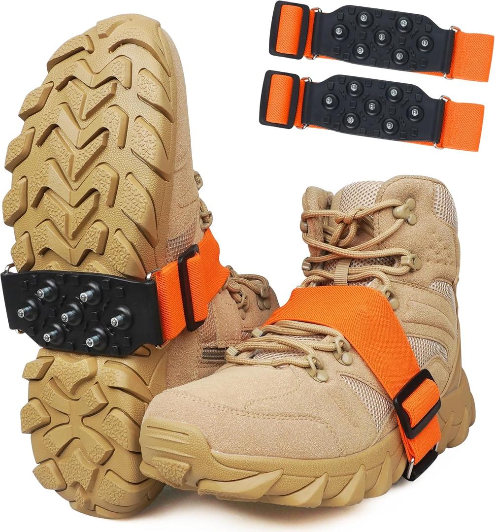 Ice Cleats Mid-Sole Snow Traction Cleats for Walking on Snow and Ice Anti-Slip Crampon with Adjustable Straps 7 Tungsten Studs for Secure Grip Anti Slip Crampons for Walking Jogging Hiking (2 pairs)