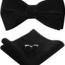Bow Ties for Men Pre-Tie Bow Ties Vintage Tuxedo Velvet Bow Ties Cufflinks Pocket Square Sets With Gift Box (Black)