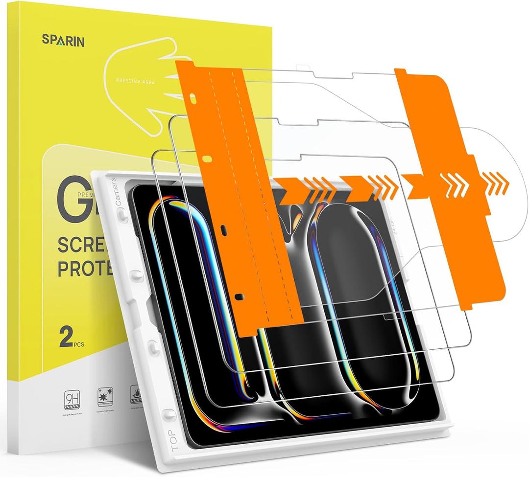 SPARIN 2 Pack Screen Protector for iPad Pro 13-inch M4 2024, Tempered Glass with Easy Application Tray, Case Compatible, Anti-Scratches, High Definition