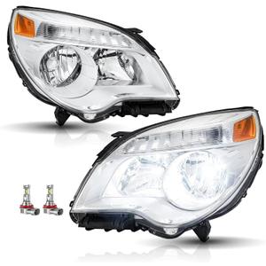 Headlight Assembly Compatible with 2010-2015 Chevy Equinox LS/LT Model, Replacement Pair Headlamp w/LED Bulbs & Wiring Harness, 10-15 Equinox Head Light Chrome Housing Amber Reflector
