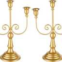Table Decor Candlestick Holders Candelabras Gold Candle Stick Stands 2 Pcs Metal Candelabra Centerpieces Candle Holders(3-arms Gold)