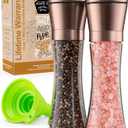 Home EC Original Copper Salt and Pepper Grinder Set of 2 - Adjustable Ceramic Grinder - Tall Glass Salt and Pepper Shakers With Funnel and Ebook - Kitchen Spice Mill - Copper Kitchen Accessories
