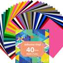 HTVRONT Permanent Adhesive Vinyl Sheets for Cutting Machine, 40 Sheets 12" x 12" Permanent Vinyl Bundle for Cups, Decals, Craft Projects