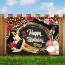 Meltelot Gold High Heels Happy Birthday Backdrop for Lady Queen Women Birthday Party Decorations GlitterLeopard Print Bday Adult Women Girls Party Cake Table Banner Birthday Photo Studio Props 7x5ft