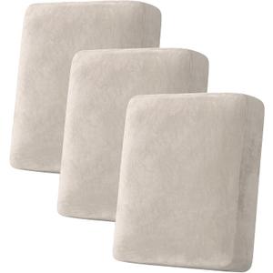 H.VERSAILTEX Velvet Stretch Couch Cushion Cover Plush Cushion Slipcover for Chair Loveseat Sofa Cushion Furniture Protector Seat Cushion Sofa Cover (3 Piece Sofa Cushion Covers, French Oak)