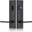 Matte-Black Front Door Handle - Modern Entry Door Lock Set with Deadbolt,Exterior Door Lever 3 Keys for Left & Right Hand Door (Black)