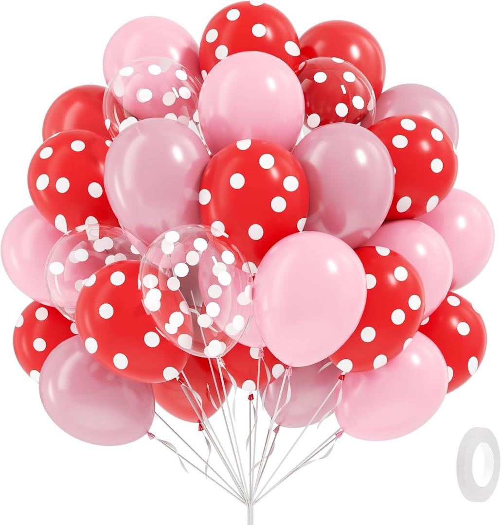 60pcs Strawberry Balloons with Clear Pearl Pink and Red Balloons for Strawberry Themed Baby Shower Birthday Party Decorations