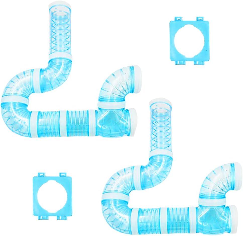 2 Hamster Tube Kits, DIY Hamster Tunnel Adventure with External Pipe, Transparent Connection Track for Rat, Mouse & Small Animal Sports, Expand Cage Space (Blue)