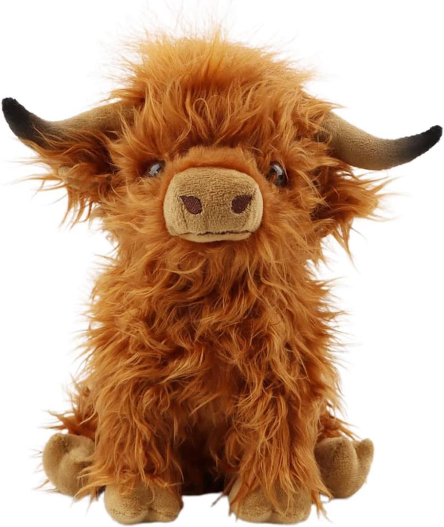 Cute Highland Cows Stuffed Animals,10.5 inches Realistic Cow Plush Toy,Highland Cattle Farm Toy Present for Adults Kids Boys Christmas Halloween Girls Birthday Plush Present