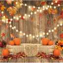 Funnytree 10x8FT Fall Pumpkin Photography Backdrop Autumn Tanksgiving Harvest Hay Leaves Wooden Background Sunflower Maple Baby Shower Banner Decoration Party Supplies Photo Booth Prop