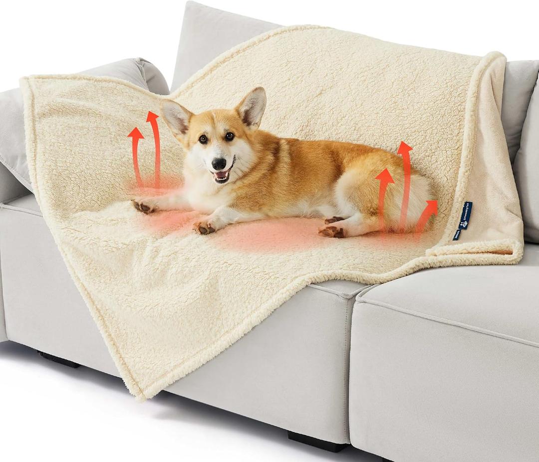 Bedsure Self Warming Blanket for Large Dogs - Waterproof, Washable Couch Protector, Sherpa Fleece Puppy Blanket, Soft Plush Reversible Throw, 40"X50", White