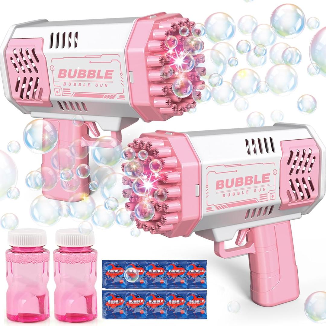 JONEG Toys for 3-8 Year Old Boys Girls: 2 Pack Bubble Machine for Kids with Bubble Solution, Gifts for 3 4 5 6 7 8 Years Old Boy Birthday Toy for Kid Toddlers Ages 4-6 Outdoor Wedding Bubbles Wands (Pink+pink)
