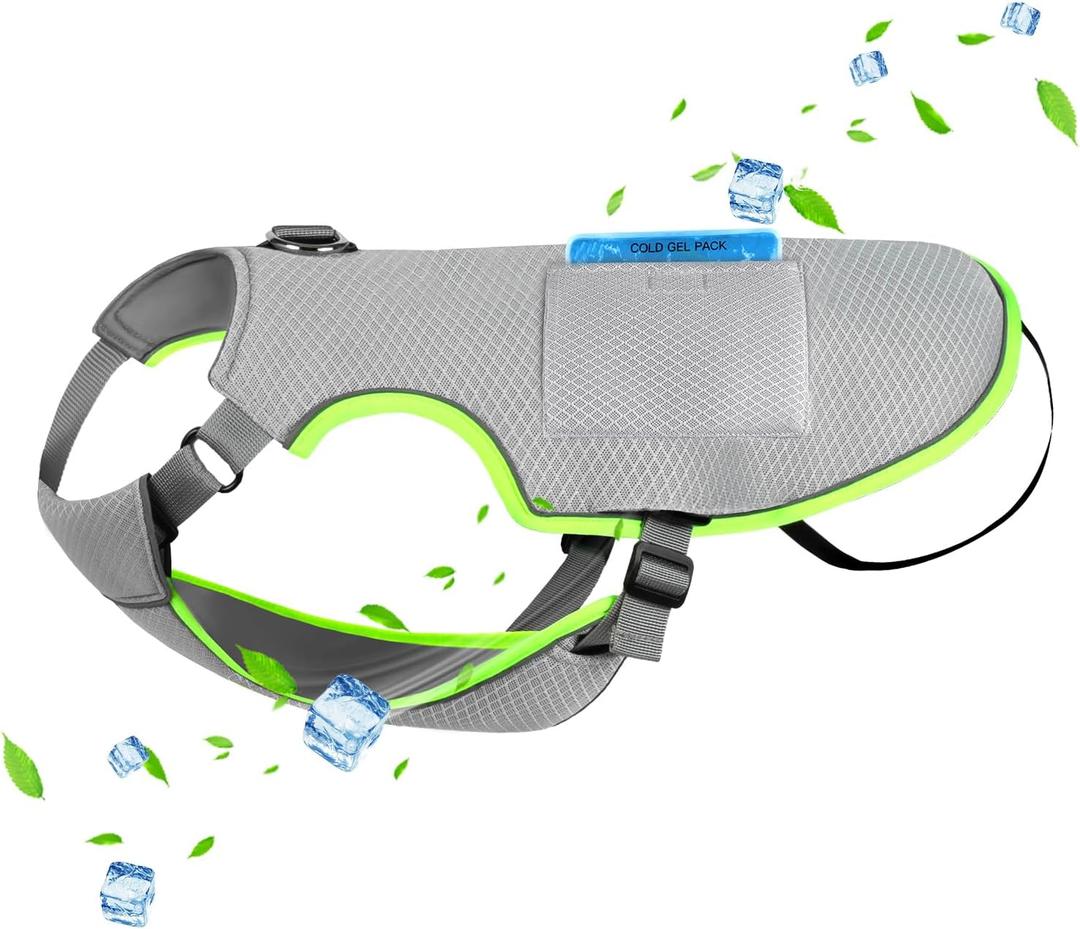 Mora Pets Dog Cooling Vest with Ice Packs Evaporative and Gel Cooling Harness Veat Adjustable Pet Cooling Jacket for Large Medium Small Dogs Grey L