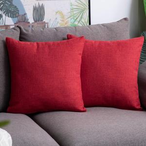 Anickal Red Pillow Covers 18x18 inch for Christmas Day Decor Set of 2 Rustic Linen Holiday Decorative Square Throw Pillow Covers for Farmhouse Sofa Couch Home Decoration