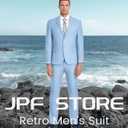 JPF Men's 2 Piece Slim Fit Suit Set, Two Button Solid Jacket Pants with Tie Suits for Men (Blue, M)
