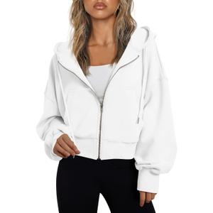 Trendy Queen Womens Zip Up Hoodies Cropped Jackets Fall Outfits 2026 (White, L)