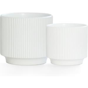 Ceramic 4.9+6.3 inch Planters, Modern Home and Office Flowerpot, Indoor and Outdoor Flowerpot with Drainage Hole (White)