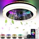 TCFUNDY Ceiling Fan with Light, 18" LED RGB Low Profile Fan Light with Bluetooth Smart WiFi, Fit for Alexa, Google Assistant, 6 Wind Speed, with Remote Control App Control