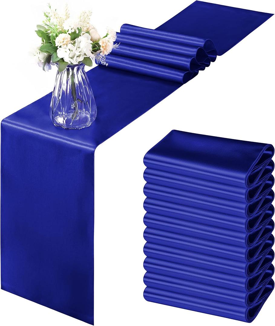 Horbaunal 12 Pack Royal Blue Satin Table Runner 12 x 108 Inch, Smooth Table Runners for Wedding Banquets Birthday Party