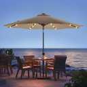 wikiwiki 10ft Solar Led Patio Umbrella, Sturdy Outdoor Market Umbrella for Deck, Pool, Garden w/Tilt, Crank, 32 LED Lights, Tan