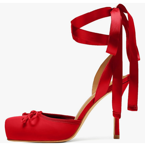 Satin Ballet Heels for Women Closed Square Toe Bow Ballerina Heels Lace Up High Heel Slingback Pumps Strappy Stiletto Mary Janes Elegant Party ShoesSatin Ballet Heels for Women Closed Square Toe Bow Ballerina Heels Lace Up High Heel Slingback Pumps S