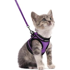 rabbitgoo Cat Harness and Leash Set for Walking Escape Proof, Adjustable Soft Kittens Vest with Reflective Strip for Cats, Comfortable Outdoor Vest, Purple, Size S