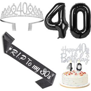 RIP to My 30s Birthday Decorations with 40th Birthday Crown, RIP to my 30s Sash, Cake Topper and Candles, Number Balloons, 40 Year Old Gifts for Women