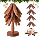 Wooden Trivets for Hot Dishes, Tree Shape Trivet Set, Foldable Kitchen Wooden Trivets, Tree Coaster for Hot Dishes , Pot, Bowl, teapot, hot Pot Holders (4 Piece-Walnut)