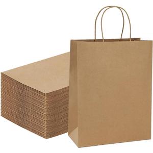 FACEBAG 100Pcs Brown Kraft Shopping Bags 10x5x13Inches Brown Paper Bags with Handles Bulk, for Merchandise,Party Favor, Retail,Gift Bag,Reusable & Durable