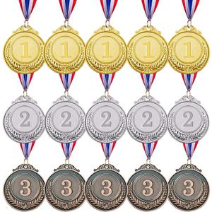 15 Pieces 1st 2nd 3rd (Gold, Silver, Bronze) Medals for Awards for Competions-Olympic Medals Winner Medals for Kids & Aldults, 2 Inches