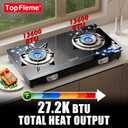 TopFleme 2 Burner Propane Stove 27,200 BTU High-Efficiency Tempered Glass Auto-Ignition Gas Burner Stove Top with CSA Hose for Outdoor RV Camping Emergency Cooking