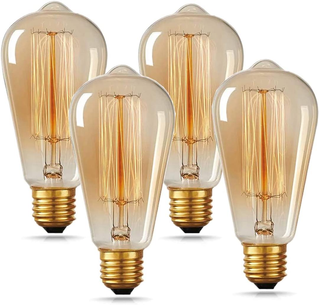 HESSION ST64 Edison Bulbs, E26 Base 110V-40W 4-Pack 2700K Vintage Light Bulb, Amber Glass Warm Light Dimmable Decorative Bulbs for Livingroom Kitchen Table Light