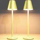 Timjorman 2-Pack Cordless Table Lamps - 5000mAh Rechargeable Battery Operated Desk Lamp, 3-Level Dimmable LED Night Light for Bedroom, Dining, Restaurant - Metal Design (Champagne Gold 2Pack)