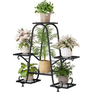 INGIORDAR Plant Stand Indoor Outdoor Shelf Metal Holder Pot Rack Multiple Plants Stand Tall 6 Pot Flower Shelf Corner Living Room Garden,Black (Black, 6 Pots)