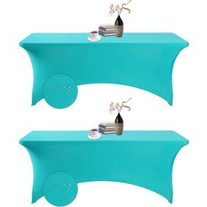 2Pack Spandex Waterproof Rectangular Tablecloths, 6FT, Turquoise, Stretchable, Stain Resistant, All-Season, Party, Wedding, Banquet, Events