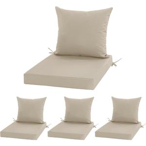 Outdoor Chair Cushions, Waterproof Outdoor Cushions for Patio Furniture w/Fade-Resistant, Removable & Machine-Washable Covers, 19x19 Inch, Ideal for Seat in Gardens/Porch  Set of 4, Cream