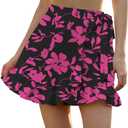 Women's Floral Ruffle Hem Wrap Shorts Casual Summer Elastic Waist Tie Front Zip Up Boho Skirts Skorts 2025 , Medium, Hot Pink 
