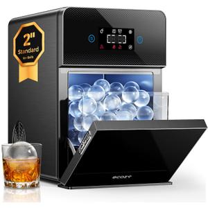 ecozy 2" Clear Ice Ball Maker Countertop with CrystalFlux Technology, 4 pcs in 40 Mins, 144 pcs/Day, Sphere Ice Maker with Automatic Water Supply, Self-Cleaning, Enhanced Insulation for Whiskey Bar (Black)