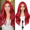 WIGER Red Mermaid Long Wavy Wig for Cosplay Layered Middle Part Curly Wavy Wigs TALOS Synthetic Heat Resistant Fiber Wig for Cospaly Party Christmas