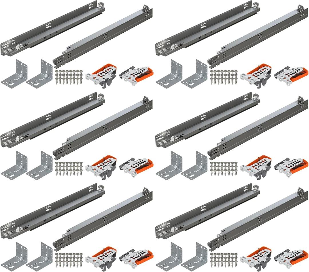Blum Tandem Plus BLUMOTION Concealed Undermount Drawer Runner Kit (6 Kits), 18-Inch, Full Extension, Soft-Close, Steel, 100 lb. Load Capacity for Wood Drawers