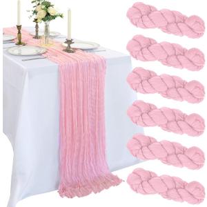 6 Pack 10FT Pink Cheesecloth Table Runner 120 Inch Long Gauze Rustic Boho Cheese Cloth Table Runner Sheer Fabric for Easter Wedding Party Birthday Bridal Baby Shower Spring Home Dcor