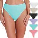 Women's High Waisted Ribbed Cotton Thongs Stretchy Sport Panties High Cut Breathable Underwear 6-Pack (X-Large)
