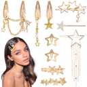 10PCS Gold Hair Clips Dangle Star Hair Clips Metal Snap Star Barrettes 9 Shapes Y2K Hair Accessories for Women and Girls