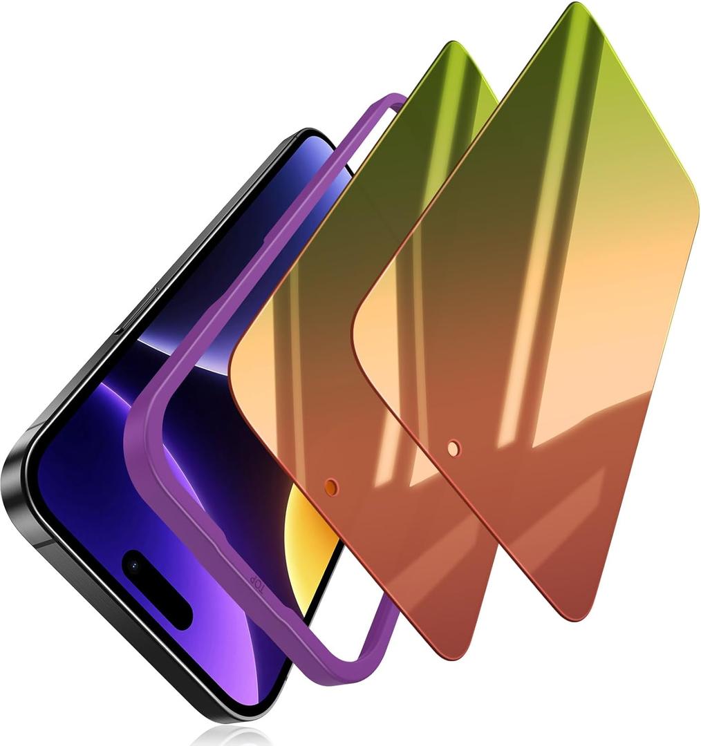 (2 Pack) Tempered Glass Privacy Screen Protector Compatible for iPhone 16 Pro, Red to Green Gradient, Shatterproof, Anti-Scratch, Mirror Finish, Anti Blue Light, Touch Sensitive, Bubble-Free