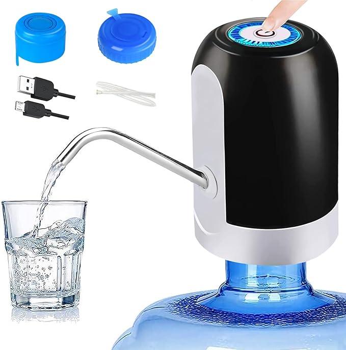 CHIVENIDO 5 Gallon Water Dispenser - Water Bottle Pump with Reusable Caps for Screw Top or Crown Tops, USB Charging Water Jug Dispenser for Universal 2-5 Gallon Bottle