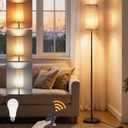 64.2 Dimmable Floor Lamp for Living Room with Remote and Foot Switch, Corner Floor Lamp for Bedroom, Includes 10W A19 Bulb, Modern Standing Tall Lamp, ETL Listed Beige and Black E17LD05
