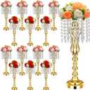 Didaey 16 Pcs Wedding Centerpieces for Tables, Gold Silver Vase Centerpiece with Chandelier Crystal Metal Flower Stand, Tall Flower Vases for Wedding Party Home Decoration(Gold,21.3)