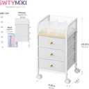 SWTYMIKI Rolling Makeup Organizer Cart - Under Desk Vanity Makeup Storage with 3 Non-woven Drawers, Nail Cart Organizer Cosmetic Display Cases Cabinet for Skin Care Perfume Nail Polish Brush Hair Tool