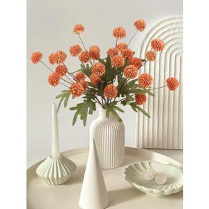HOHOTIME 6pcs Faux Silk Pompon Mum Artificial Flowers, Bulk Fake Mini Chrysanthemums with Stems for DIY Bouquet Centerpieces Wedding Decor, Orange Neutral Floral Arrangements, Pom Pom Kiku Flower