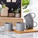 GBhome 12OZ Stackable Coffee Mugs, Ceramic Coffee Mugs with Texture Patterns for Man,Woman,Dad,Mom, Modern Coffee Cups Set of 4 for Latte/Cappuccino/Cocoa. Dishwasher&Microwave Safe, Gray